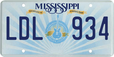 MS license plate LDL934