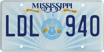 MS license plate LDL940