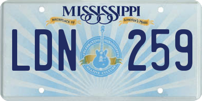 MS license plate LDN259