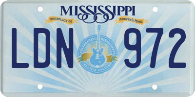 MS license plate LDN972