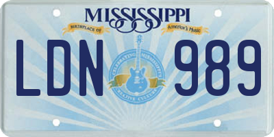 MS license plate LDN989