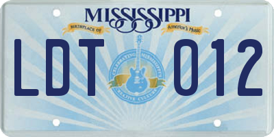 MS license plate LDT012