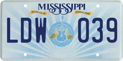 MS license plate LDW039