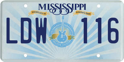 MS license plate LDW116