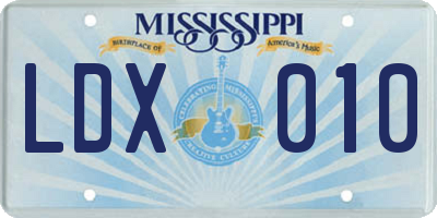 MS license plate LDX010