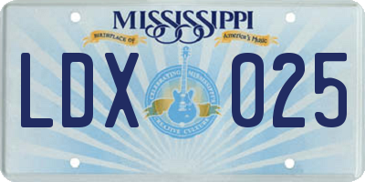 MS license plate LDX025