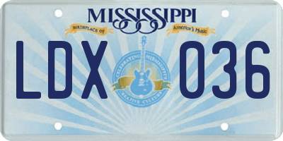 MS license plate LDX036