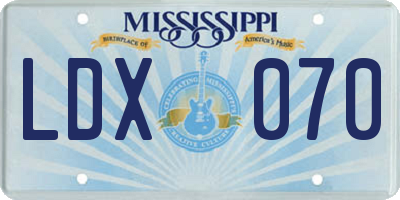 MS license plate LDX070