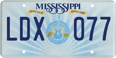MS license plate LDX077