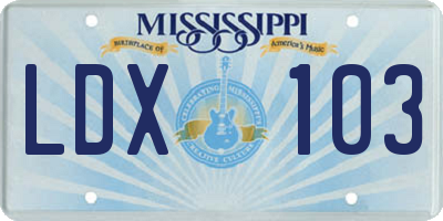 MS license plate LDX103