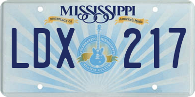 MS license plate LDX217