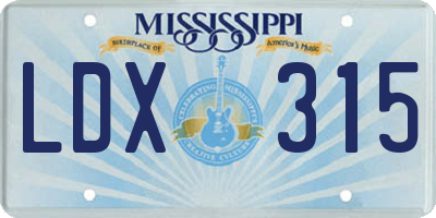 MS license plate LDX315