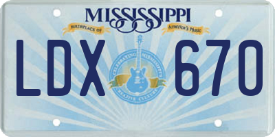 MS license plate LDX670