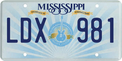 MS license plate LDX981