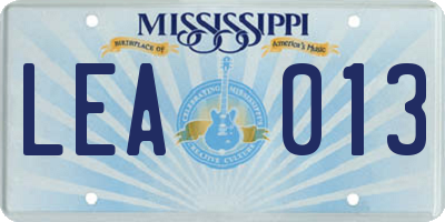 MS license plate LEA013