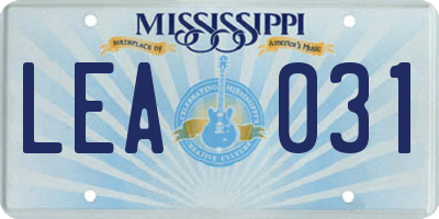MS license plate LEA031