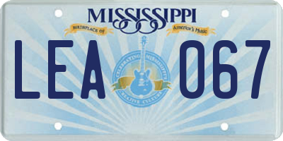 MS license plate LEA067