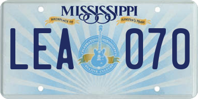 MS license plate LEA070