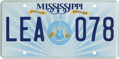 MS license plate LEA078
