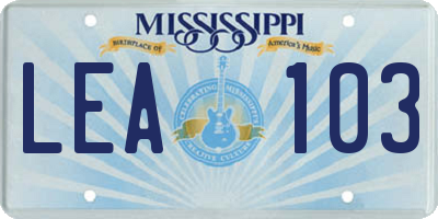MS license plate LEA103