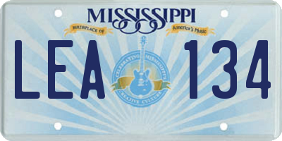 MS license plate LEA134