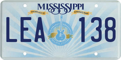 MS license plate LEA138