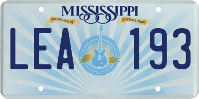 MS license plate LEA193