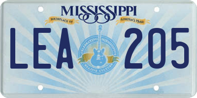 MS license plate LEA205