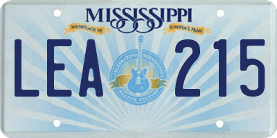 MS license plate LEA215