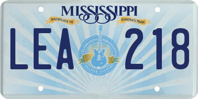 MS license plate LEA218