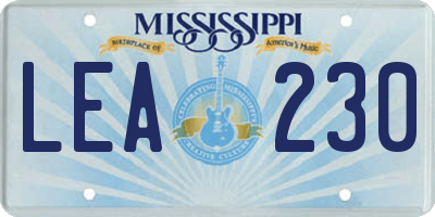 MS license plate LEA230