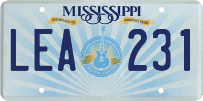 MS license plate LEA231