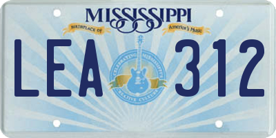 MS license plate LEA312