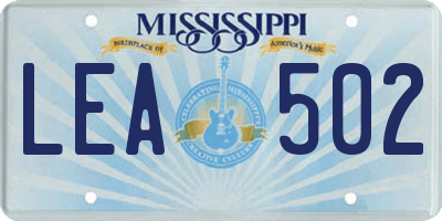 MS license plate LEA502
