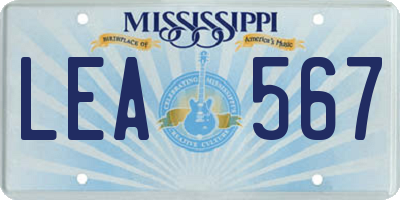 MS license plate LEA567