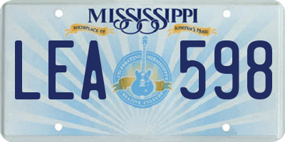 MS license plate LEA598