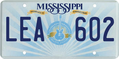 MS license plate LEA602