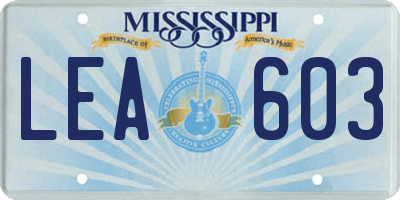 MS license plate LEA603