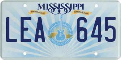 MS license plate LEA645