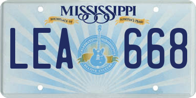 MS license plate LEA668