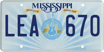 MS license plate LEA670