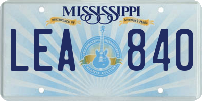 MS license plate LEA840