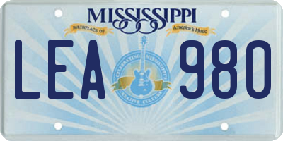MS license plate LEA980