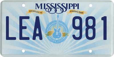 MS license plate LEA981