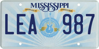 MS license plate LEA987