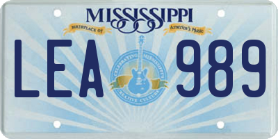 MS license plate LEA989