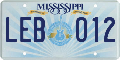 MS license plate LEB012
