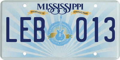 MS license plate LEB013