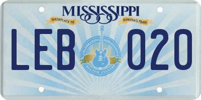 MS license plate LEB020