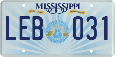 MS license plate LEB031
